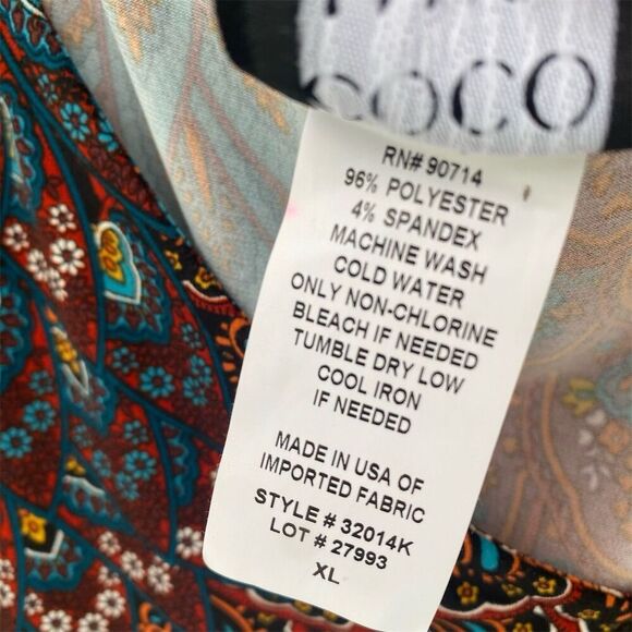 Coco Bianco Women's XL Multicolor Paisley Bell Sleeve Cold Shoulder Top - Picture 8 of 9